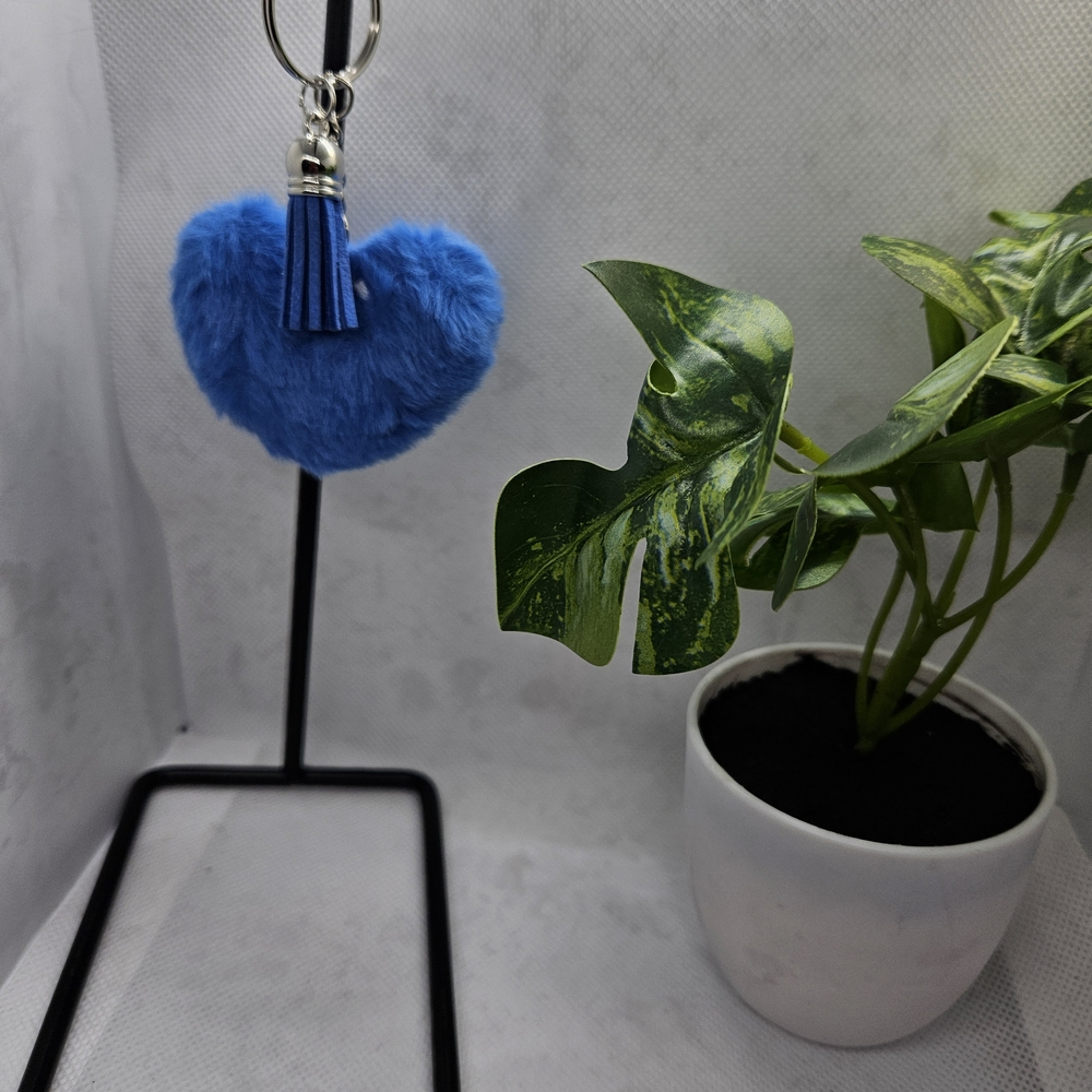 Blue Heart-Shaped Fur Key Holder